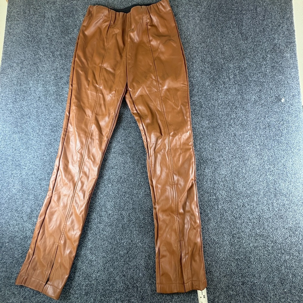 Steve Madden Legging Pants Womens 27x31 Brown Stretch Faux Leather Ankle Slit